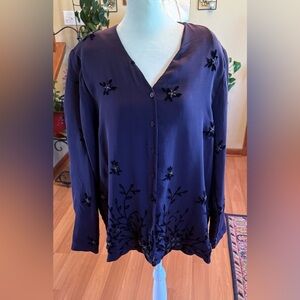 Vintage Saks Fifth Avenue Folio Collection Purple Embellished Blouse XL